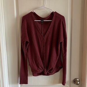 Wild Fable Waffle-Knit Button-Front Top in Burgundy